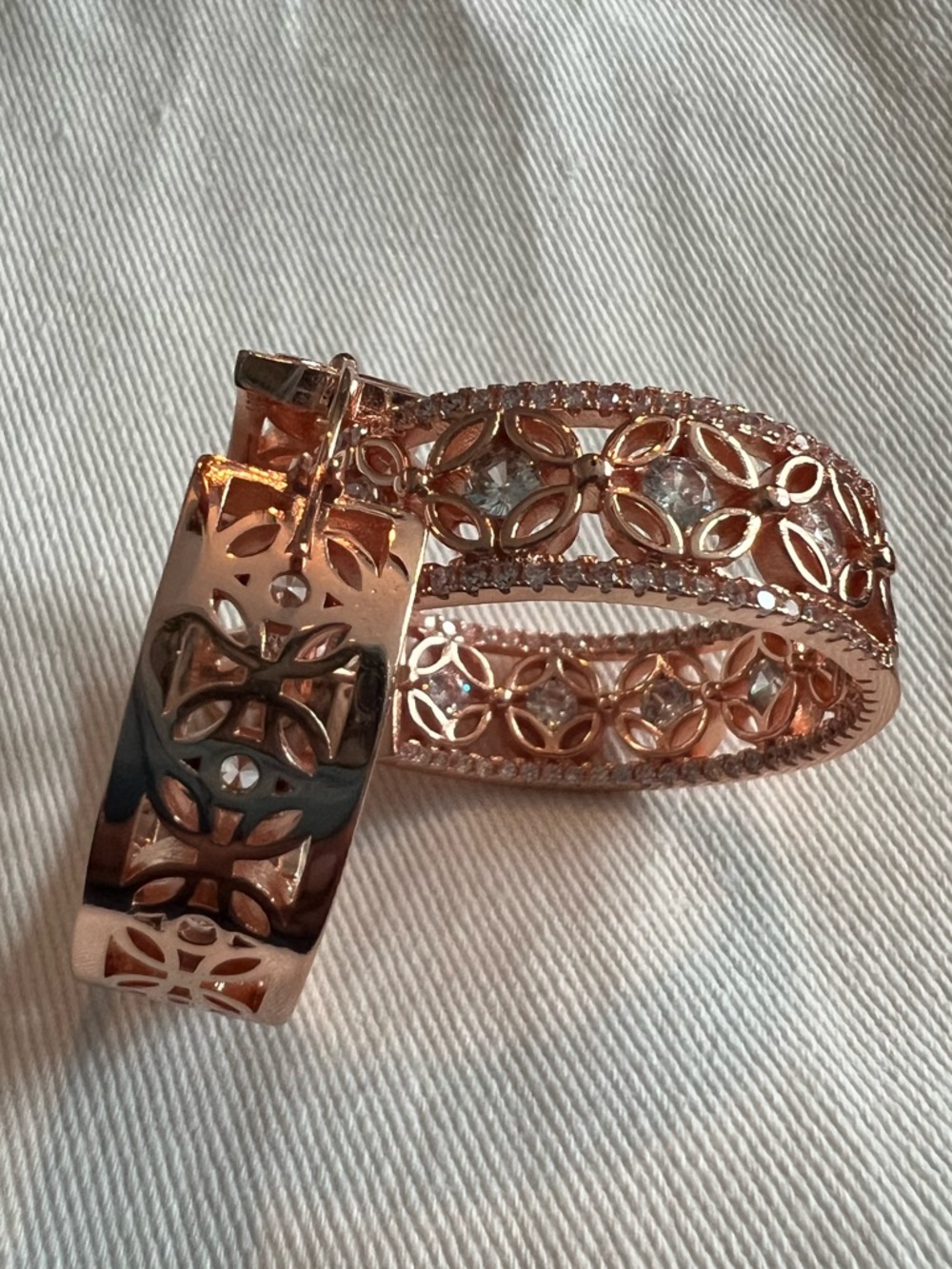 Stunning Rose Gold Floral Filigree Hoop Earrings